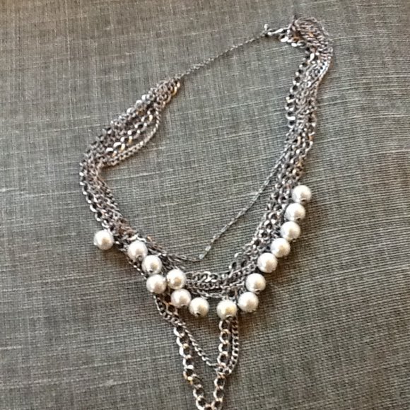 Silver Chains and Pearl Multi Strand Necklace - Picture 3 of 5
